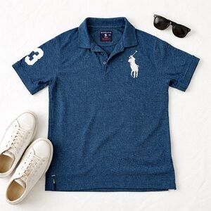 Ralph Lauren Big Pony Polo Shirt Blue Classic Preppy Dadcore Size M
